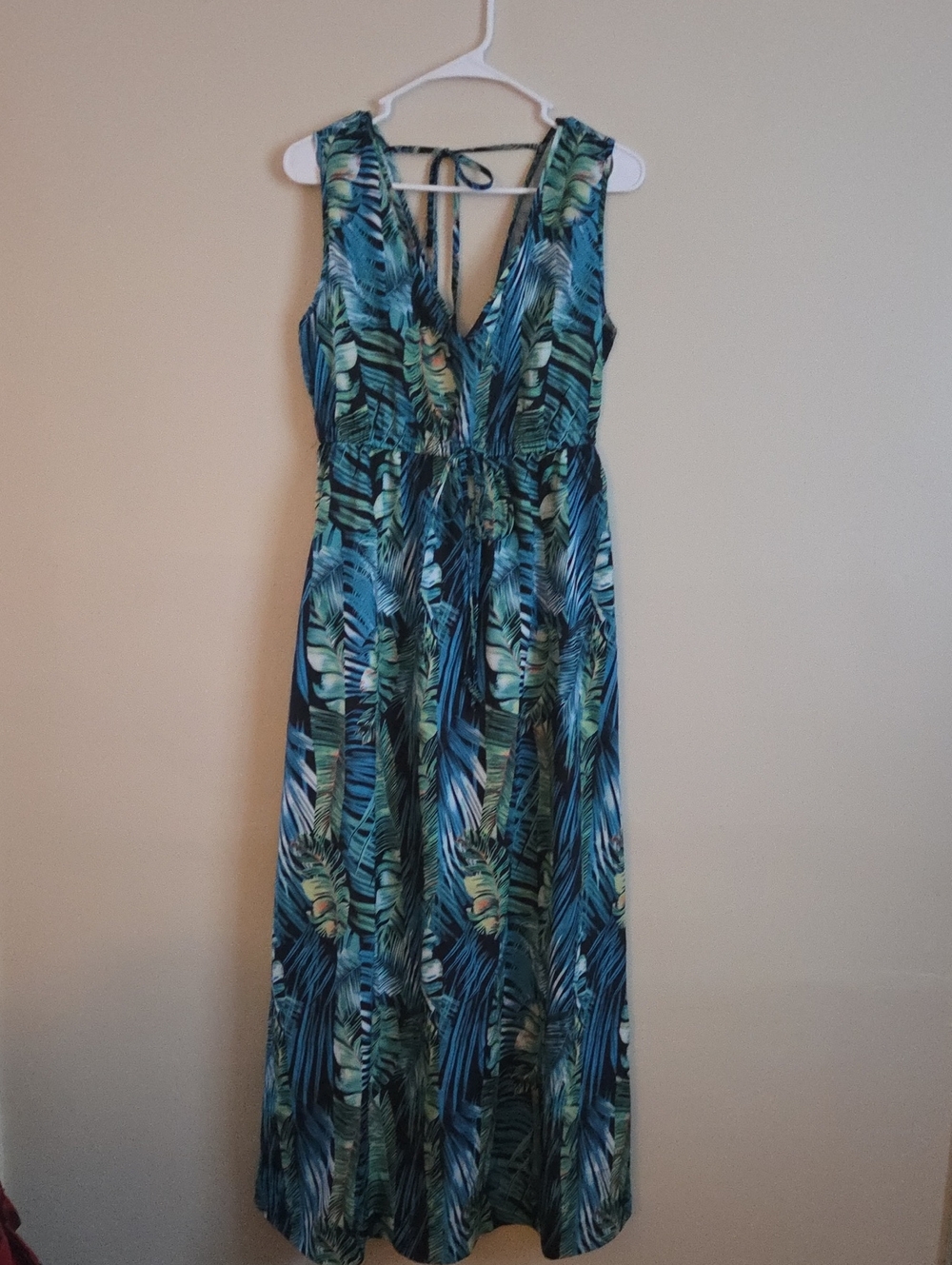 SHEIN Blue & Green Tropical Print Maxi Dress
